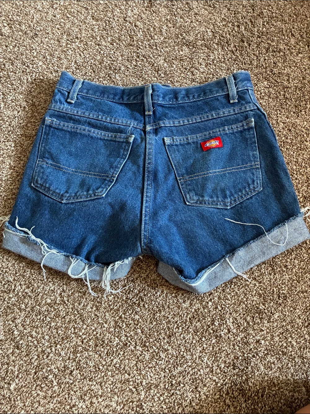 Dickies Blue Denim High-Rise Frayed Hem Jean Shorts